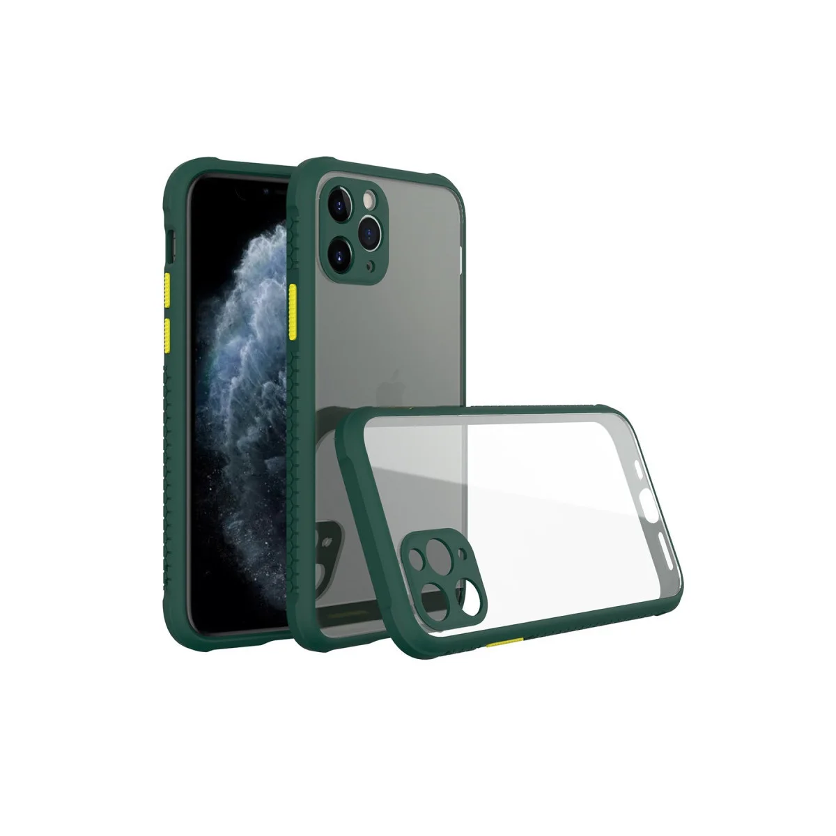 iPhone 11 Pro Max Kılıf Miami Şeffaf Silikon - Koyu Yeşil