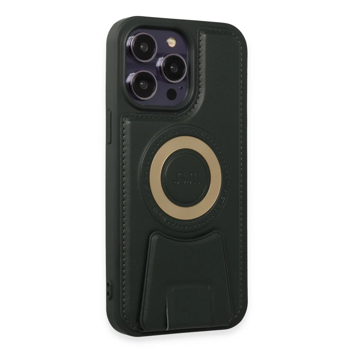iPhone 14 Pro Kılıf Merkür Magneticsafe Standlı Kapak - Koyu Yeşil