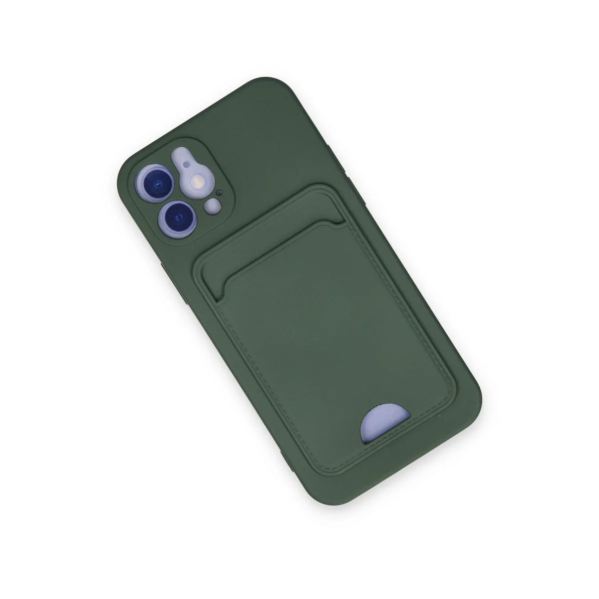 iPhone 12 Kılıf Kelvin Kartvizitli Silikon - Koyu Yeşil