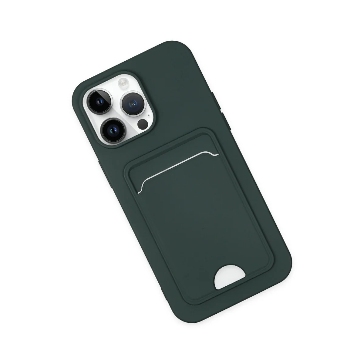 iPhone 14 Pro Kılıf Kelvin Kartvizitli Silikon - Koyu Yeşil