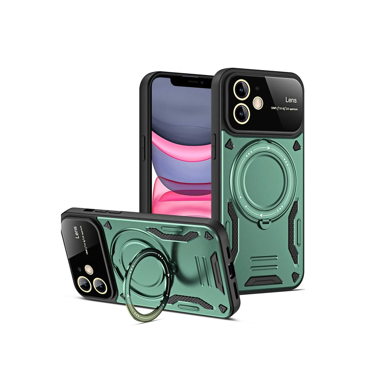 iPhone 11 Kılıf Joy Lens Standlı Kapak - Koyu Yeşil