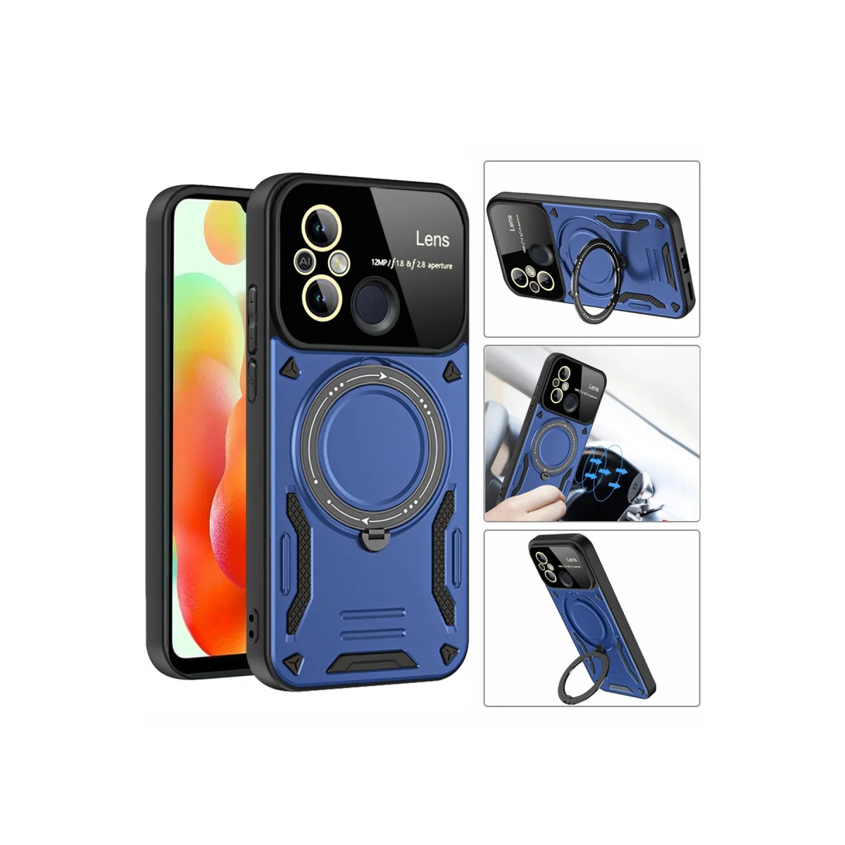 Redmi 12C Kılıf Joy Lens Standlı Kapak - Koyu Yeşil