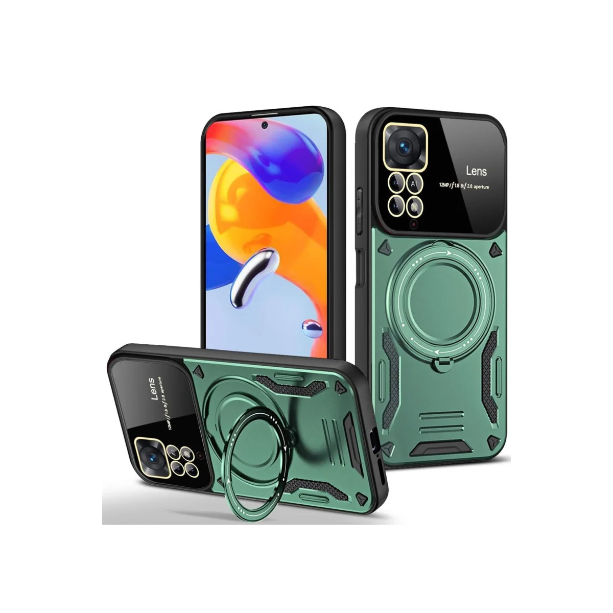 Redmi Note 11 Pro Kılıf Joy Lens Standlı Kapak - Koyu Yeşil