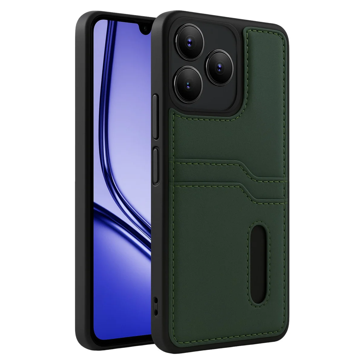 Realme Note 50 4G Kılıf Sara Kartvizitli Deri Kılıf - Koyu Yeşil
