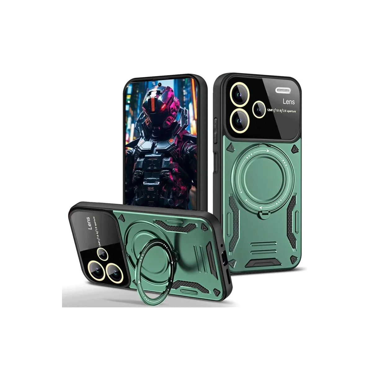 Redmi Note 13 Pro Plus Joy Lens Standlı Kapak - Koyu Yeşil
