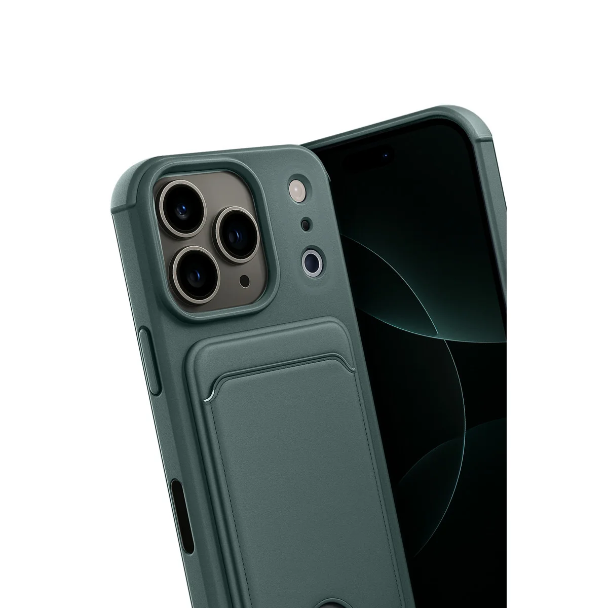iPhone 17 Pro Kelvin Kartvizitli Silikon - Koyu Yeşil