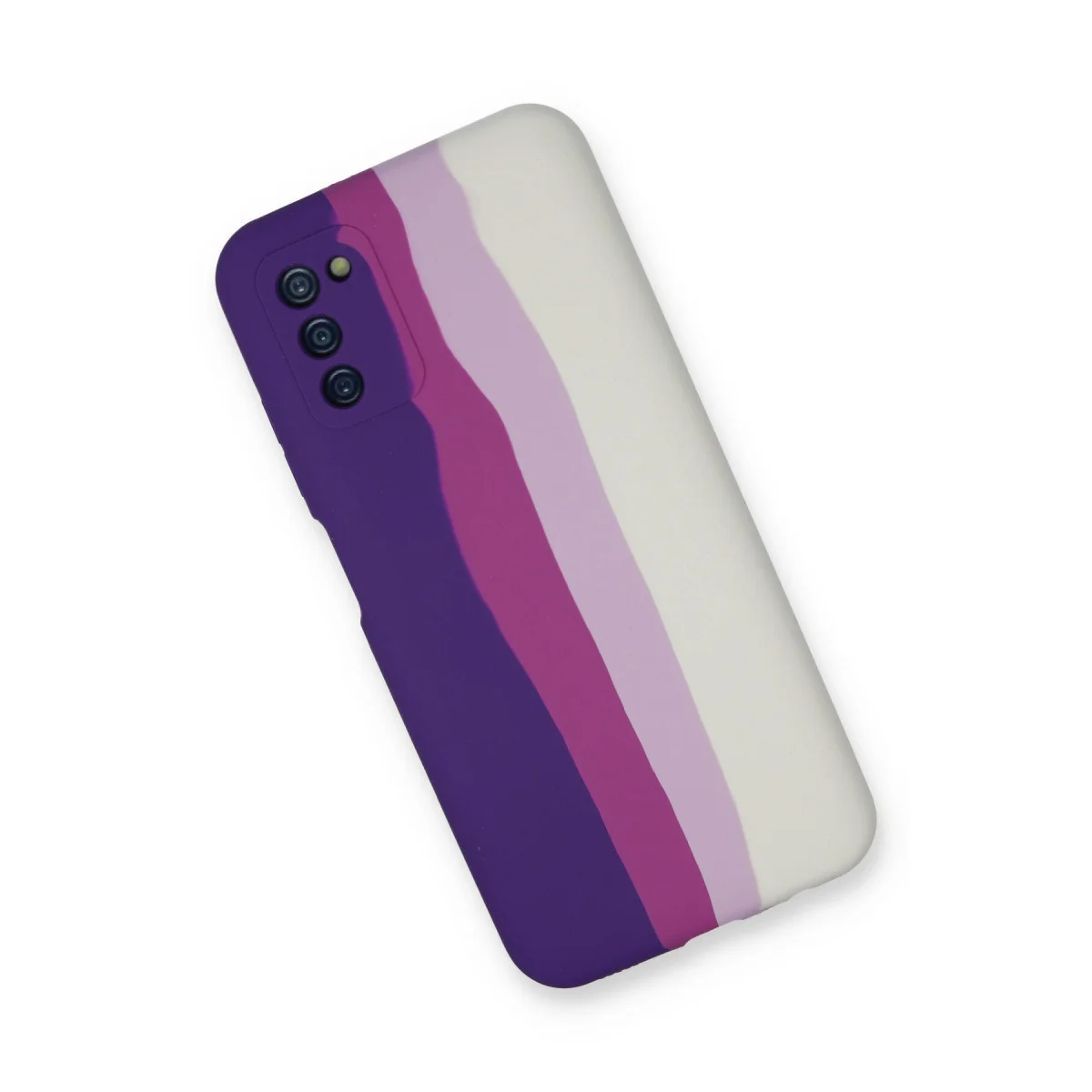 Galaxy A03S Kılıf Ebruli Lansman Silikon - Mor-Beyaz
