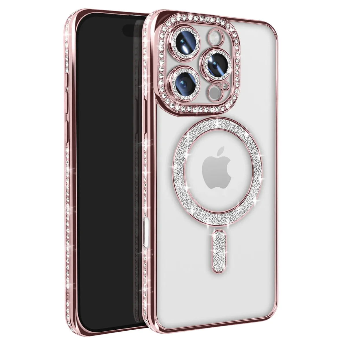 iPhone 16 Pro Max Kılıf Joke Simli Magneticsafe Kılıf - Pembe