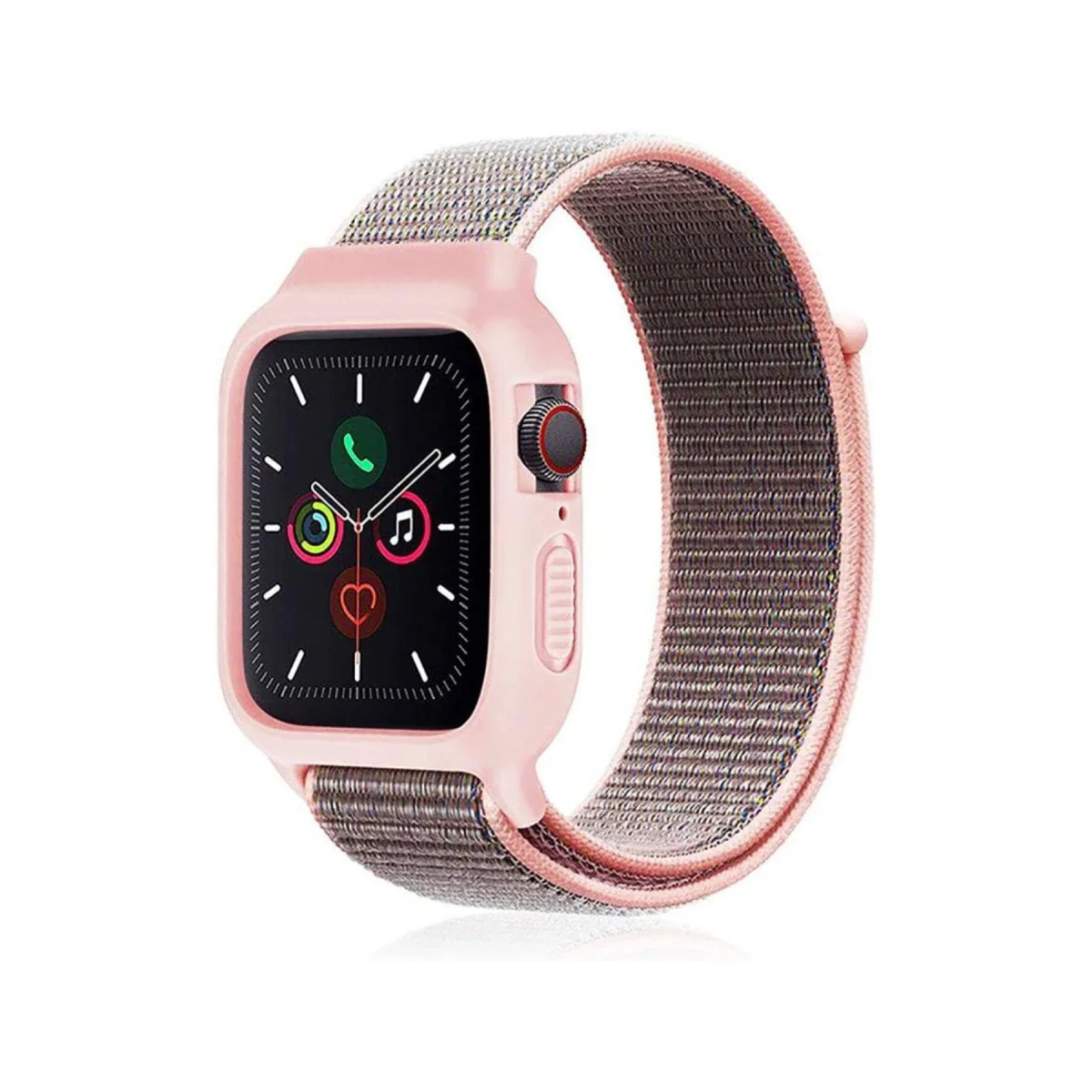 Watch 42mm Hasırlı Cırtcırtlı Kasalı Kordon - Pembe