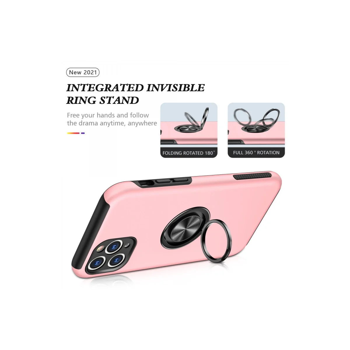 iPhone 11 Pro Max Kılıf Elit Yüzüklü Kapak - Pembe
