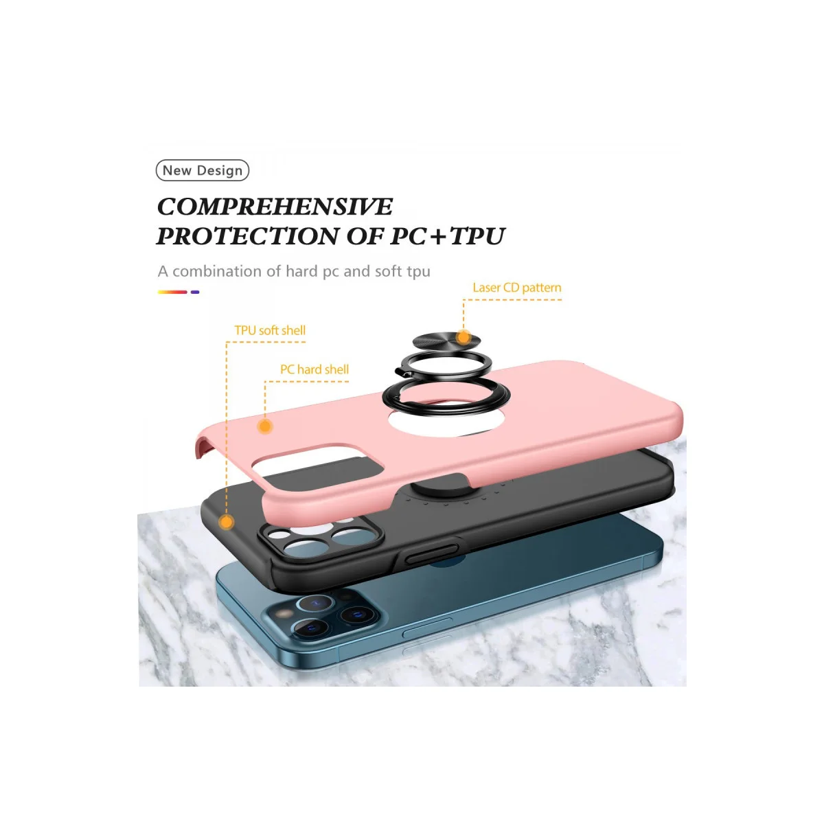 iPhone 12 Pro Kılıf Elit Yüzüklü Kapak - Pembe