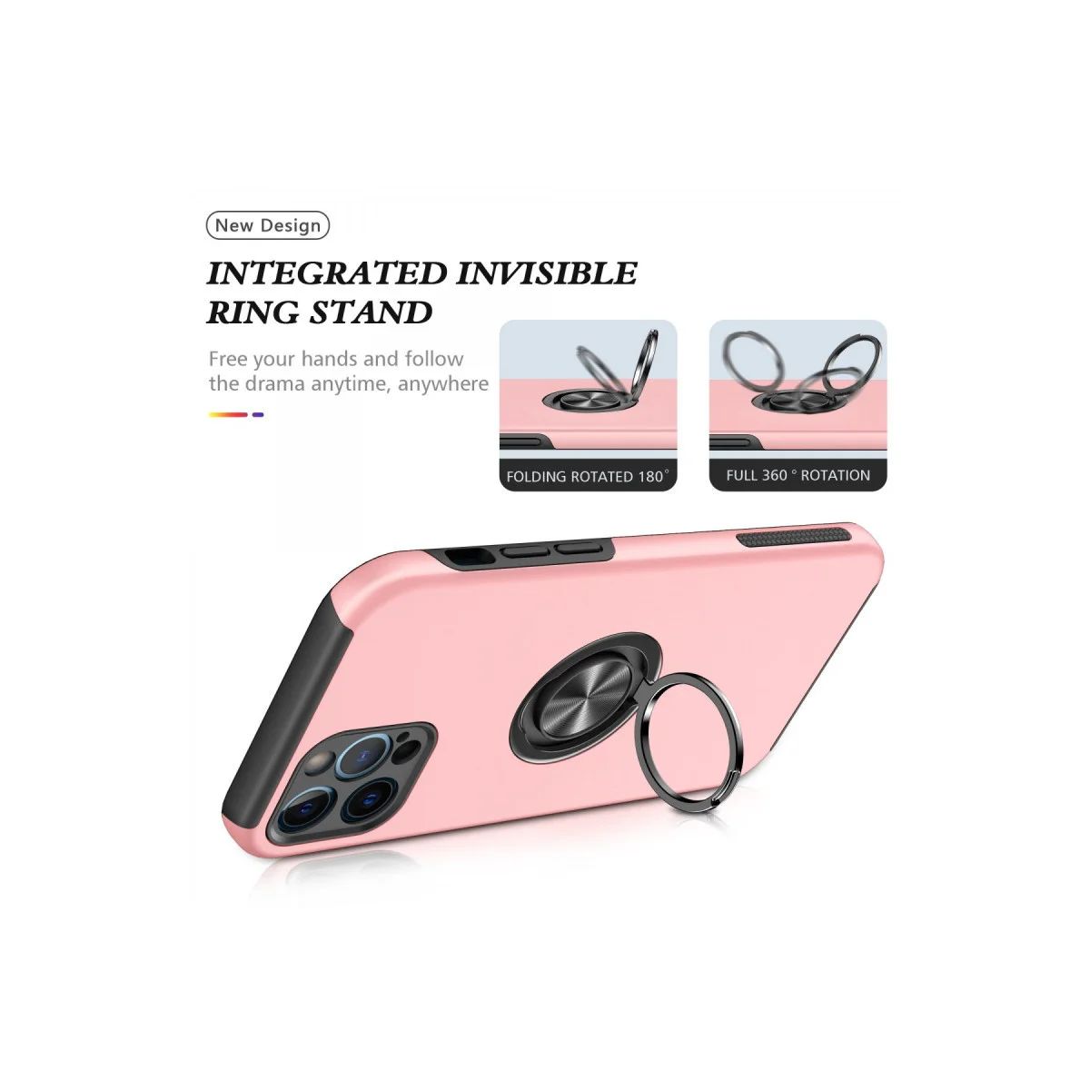 iPhone 12 Pro Kılıf Elit Yüzüklü Kapak - Pembe