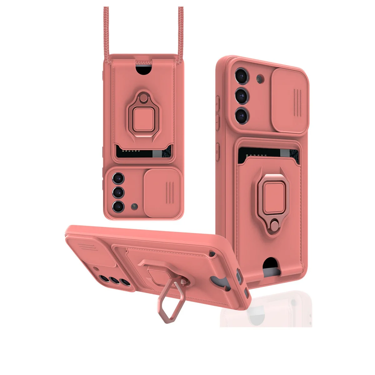 Galaxy S21 FE Kılıf Zuma Kartvizitli Yüzüklü Silikon - Pembe