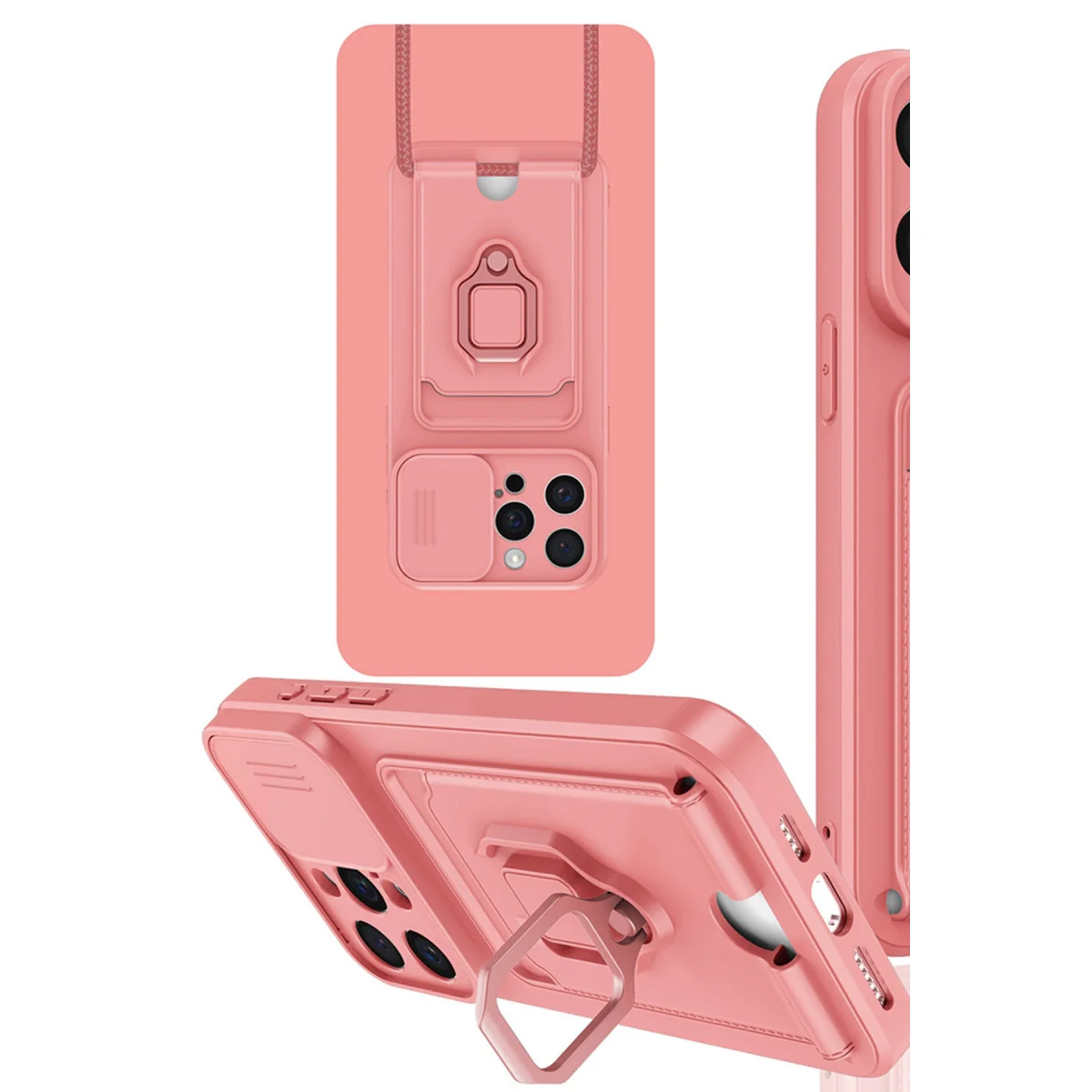 iPhone 15 Pro Max Kılıf Zuma Kartvizitli Yüzüklü Silikon - Pembe