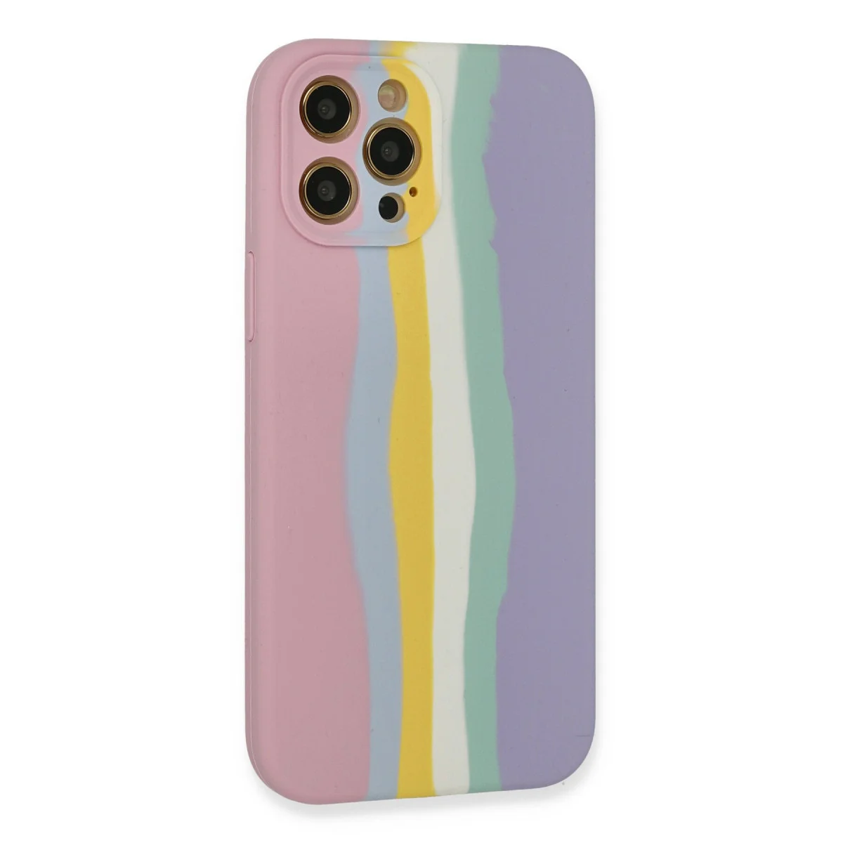 iPhone 12 Pro Max Kılıf Ebruli Lansman Silikon - Pembe-Lila