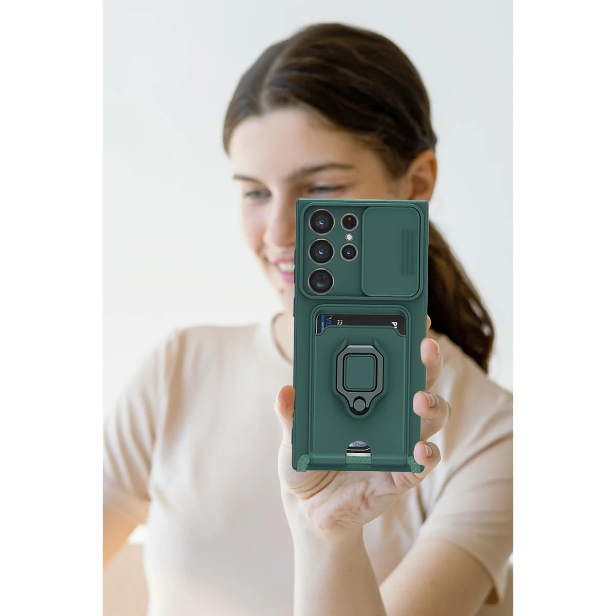 Galaxy S25 Ultra Kılıf Zuma Kartvizitli Yüzüklü Silikon - Pembe