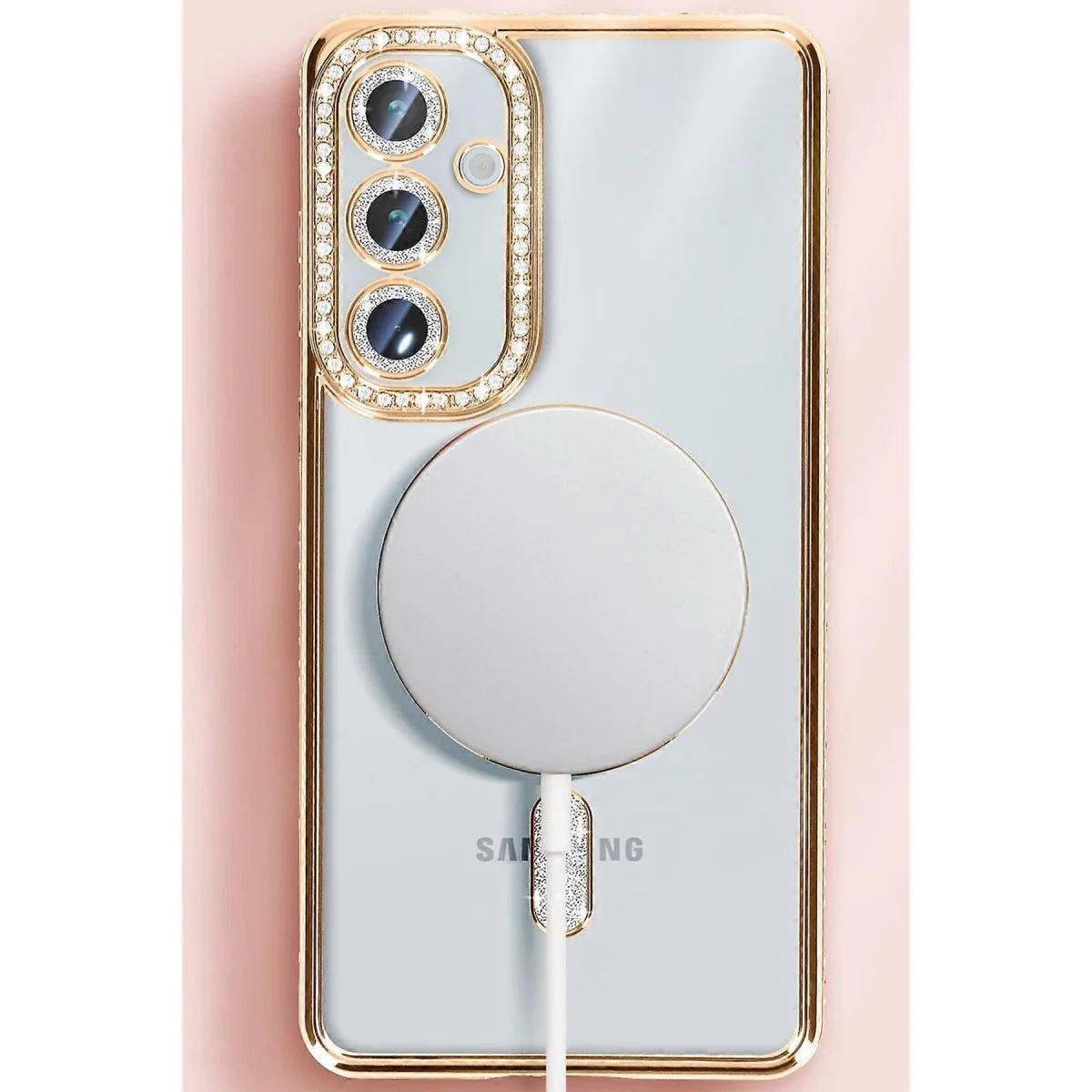 Galaxy S25 Kılıf Joke Simli Magneticsafe Kılıf - Pembe