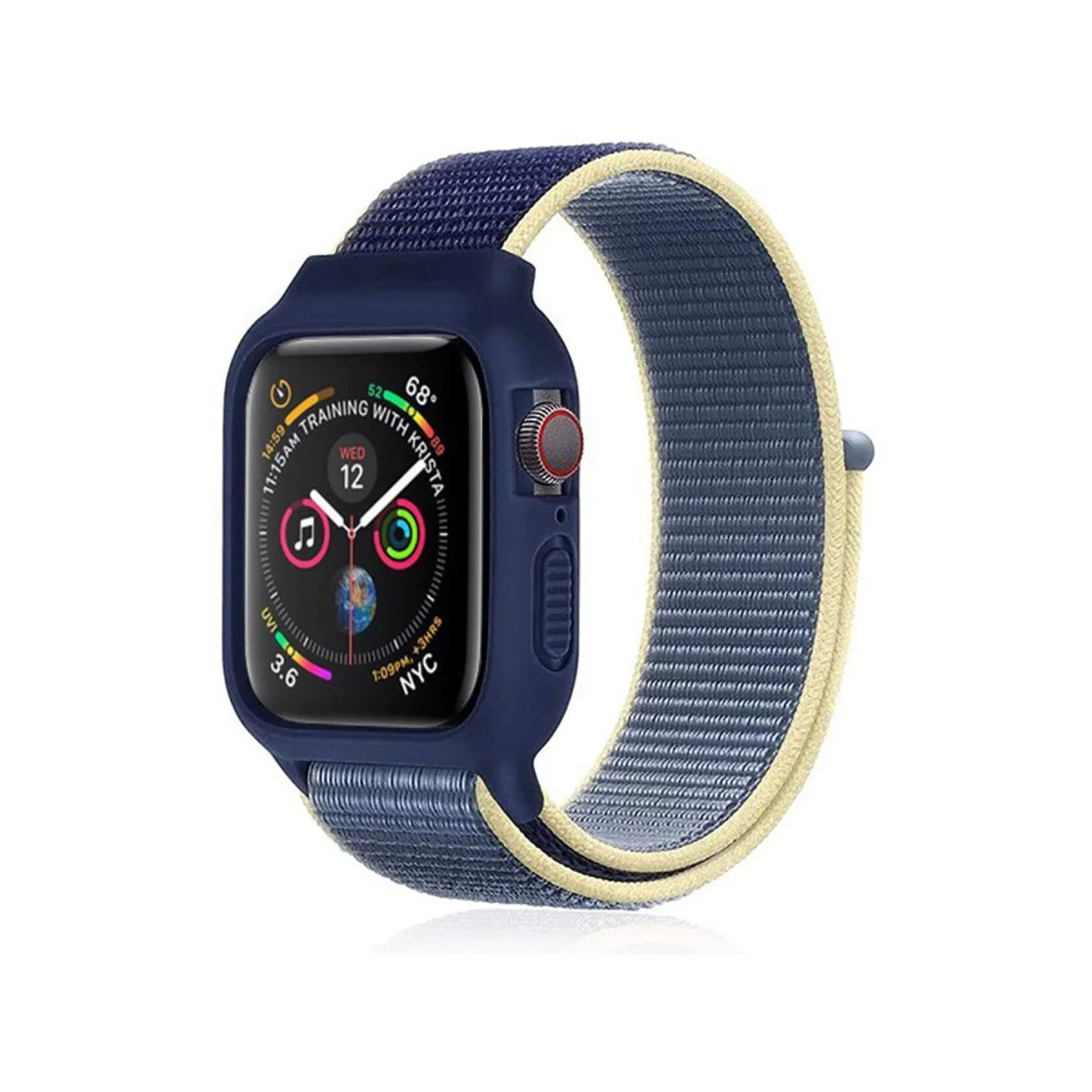 Watch 38mm Hasırlı Cırtcırtlı Kasalı Kordon - Sarı-Lacivert