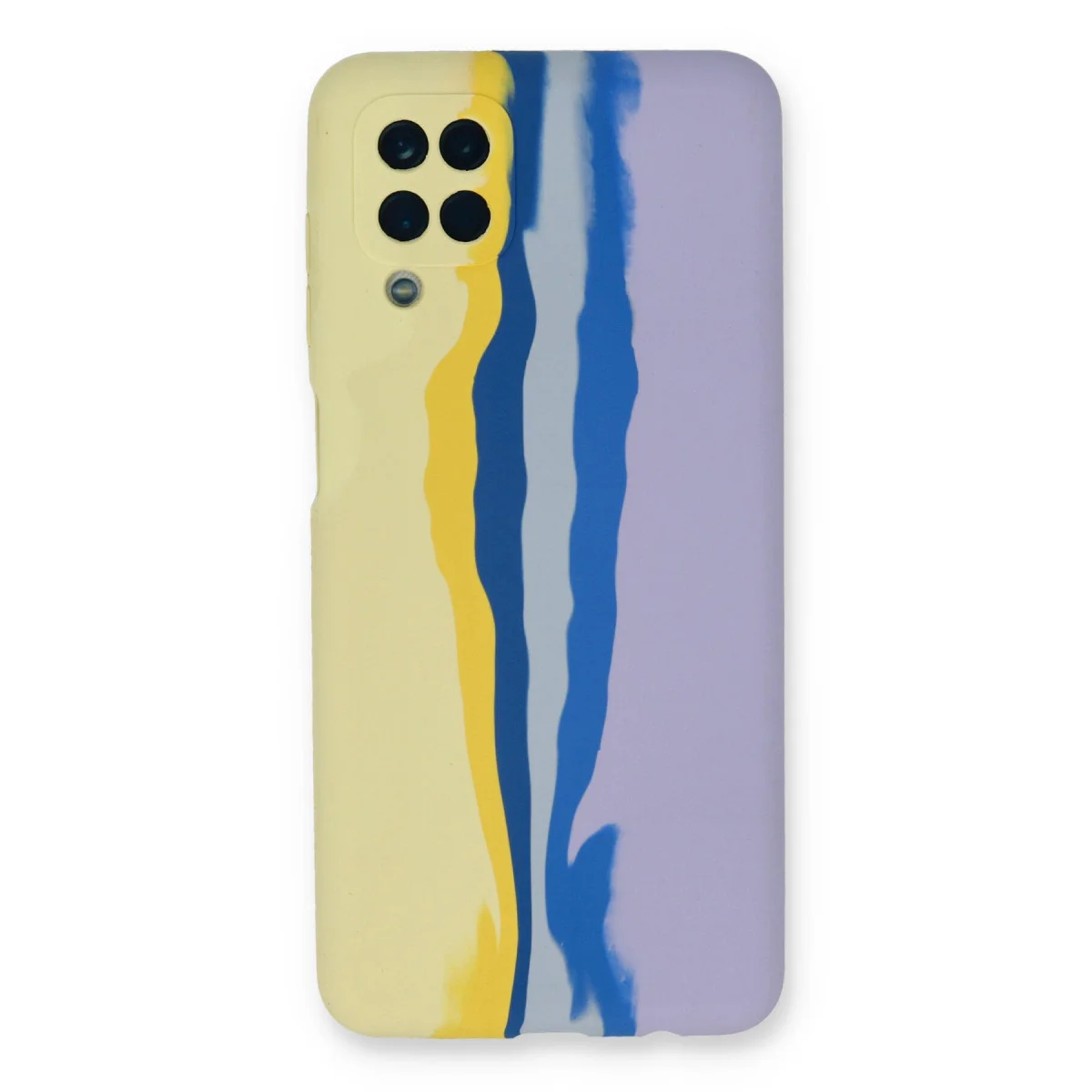 Galaxy A22 Kılıf Ebruli Lansman Silikon - Sarı-Lila