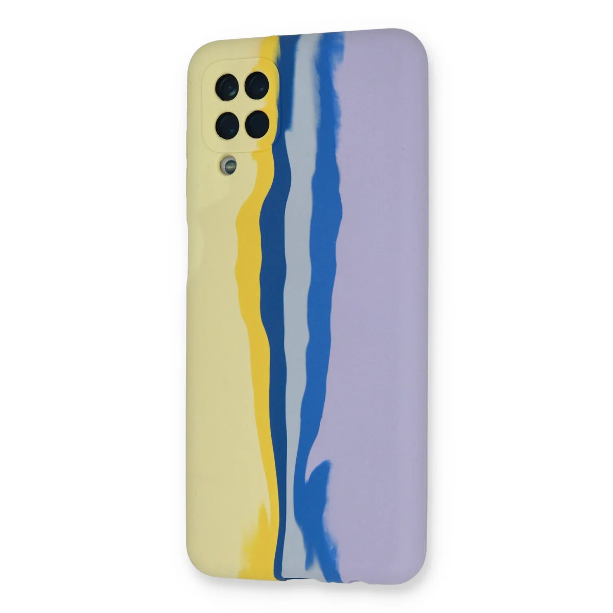 Galaxy A22 Kılıf Ebruli Lansman Silikon - Sarı-Lila
