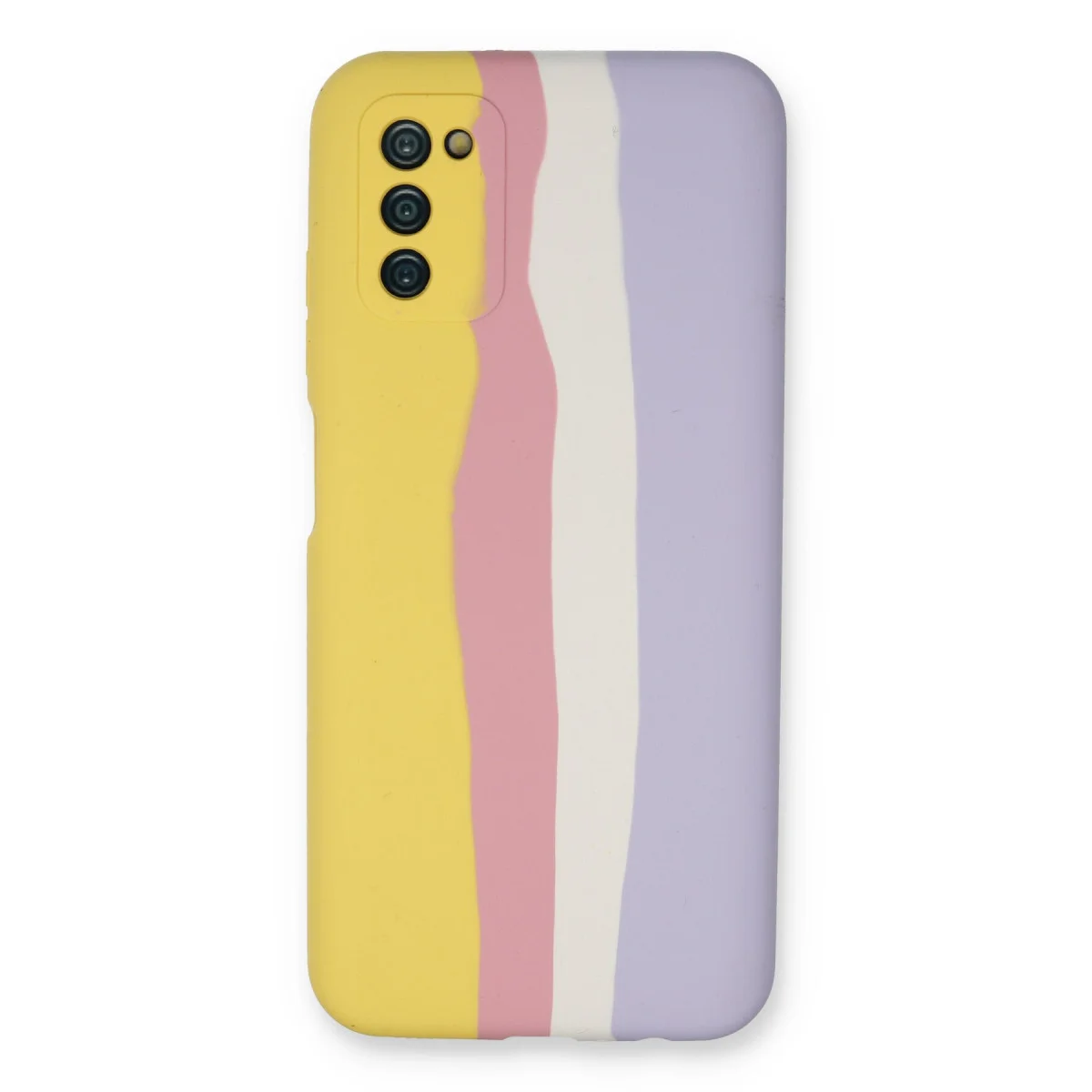 Galaxy A03S Kılıf Ebruli Lansman Silikon - Sarı-Mavi