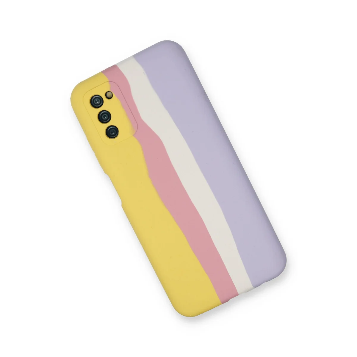 Galaxy A03S Kılıf Ebruli Lansman Silikon - Sarı-Mavi
