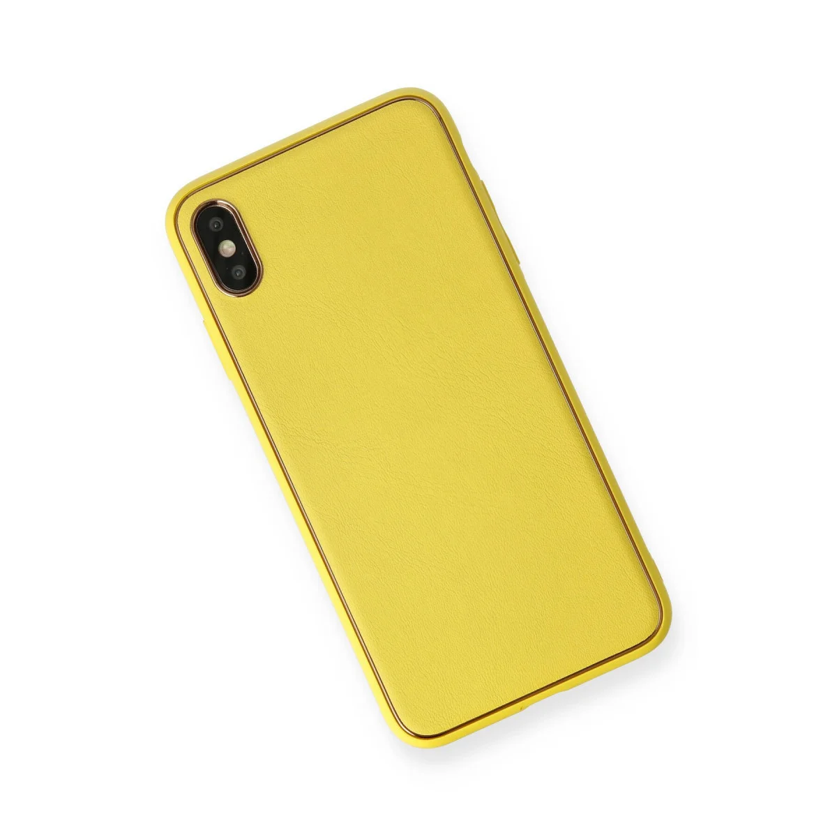 iPhone XS Max Kılıf Coco Deri Silikon Kapak - Sarı