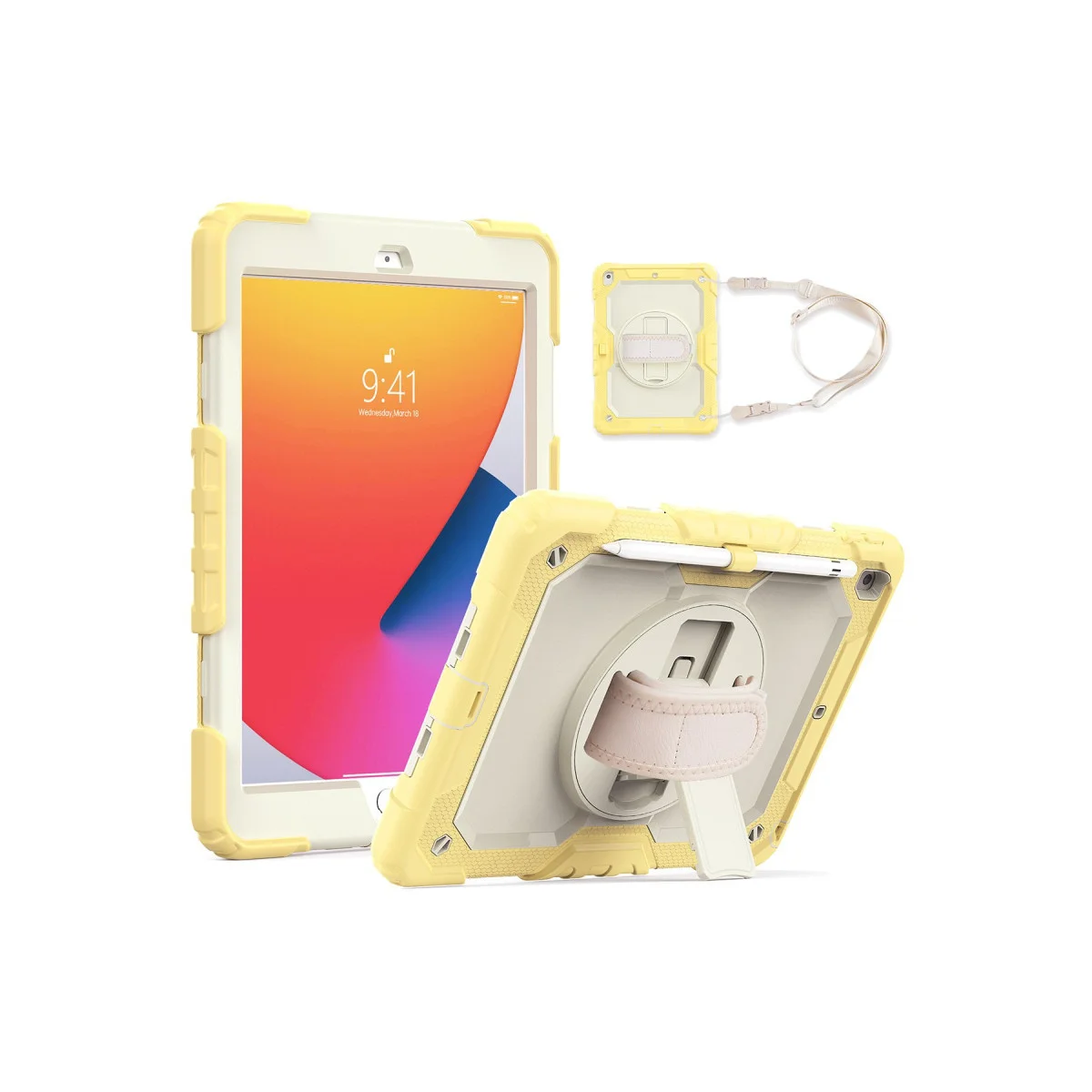 iPad 10.2 (7.nesil) Kılıf Strap New Tablet Kapak - Sarı