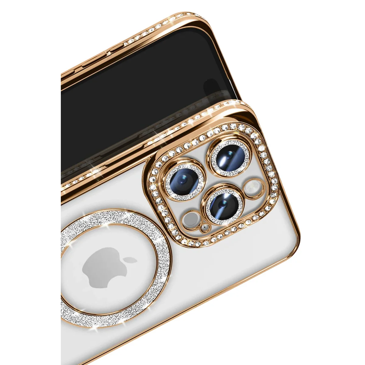 iPhone 16 Pro Max Kılıf Joke Simli Magneticsafe Kılıf - Gold