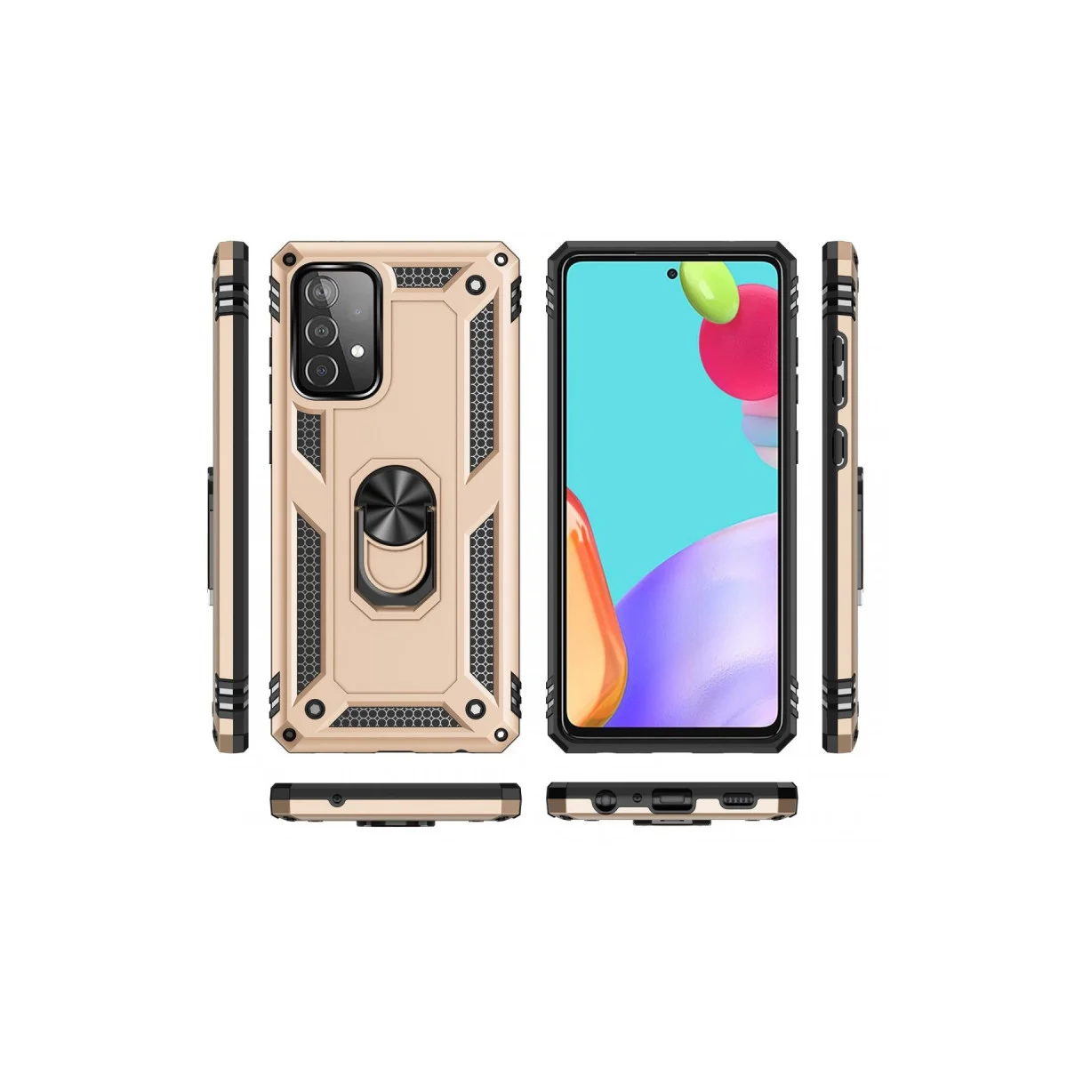 Galaxy A52 Kılıf Sofya Yüzüklü Silikon Kapak - Gold