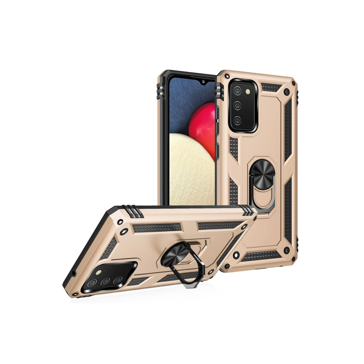 Galaxy A02S Kılıf Sofya Yüzüklü Silikon Kapak - Gold