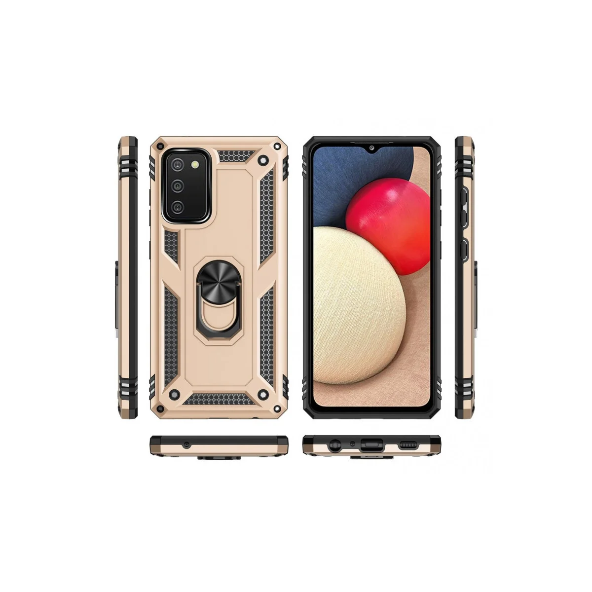 Galaxy A02S Kılıf Sofya Yüzüklü Silikon Kapak - Gold