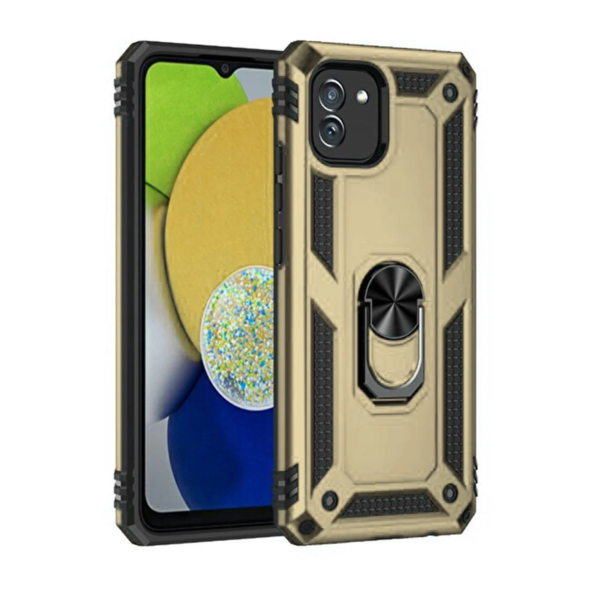 Galaxy A03 Kılıf Sofya Yüzüklü Silikon Kapak - Gold