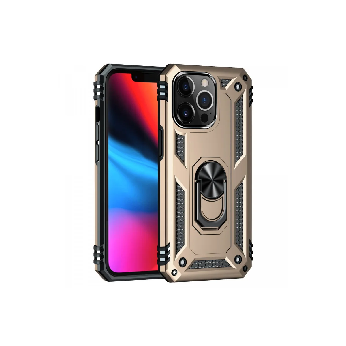 iPhone 13 Pro Kılıf Sofya Yüzüklü Silikon Kapak - Gold