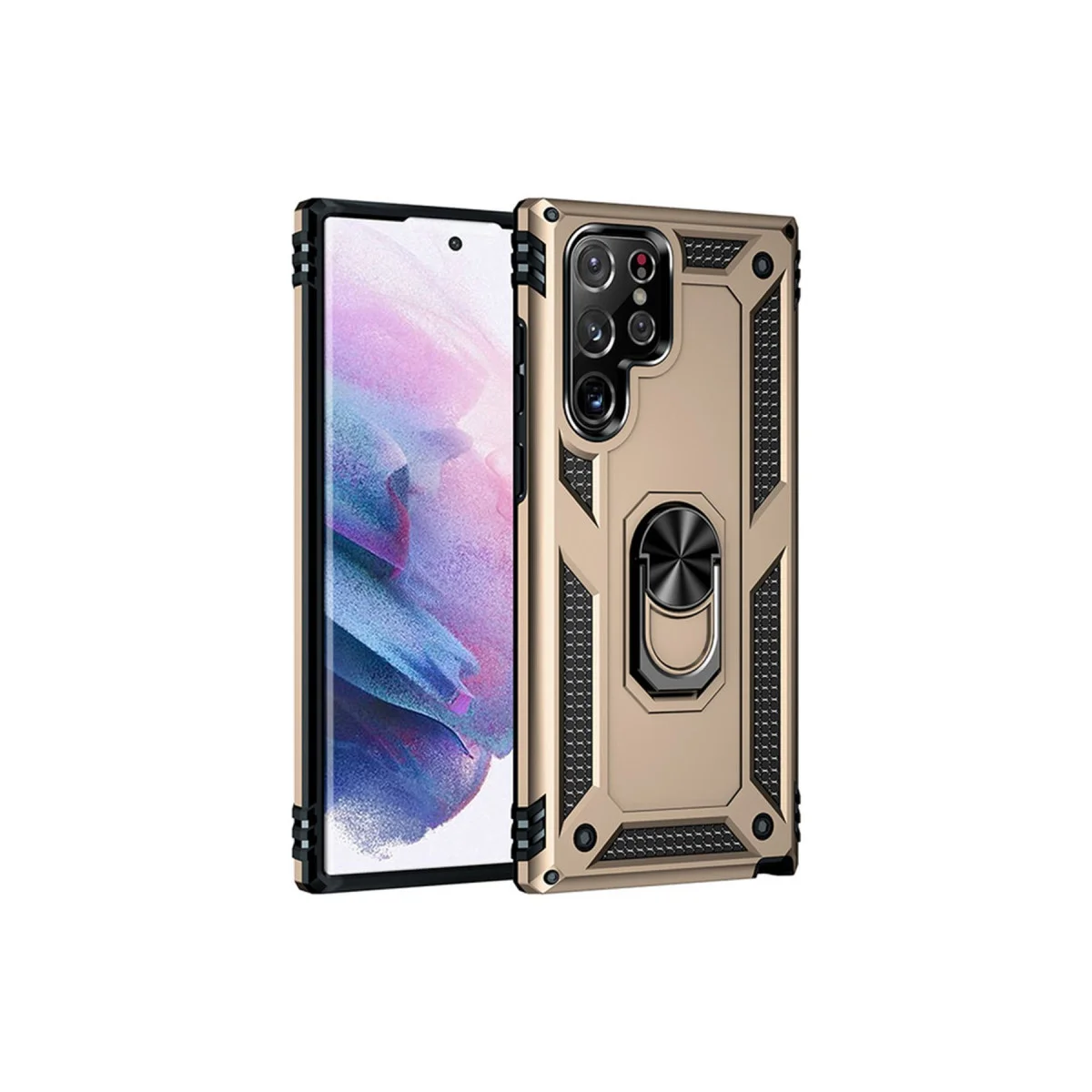 Galaxy S23 Ultra Kılıf Sofya Yüzüklü Silikon Kapak - Gold