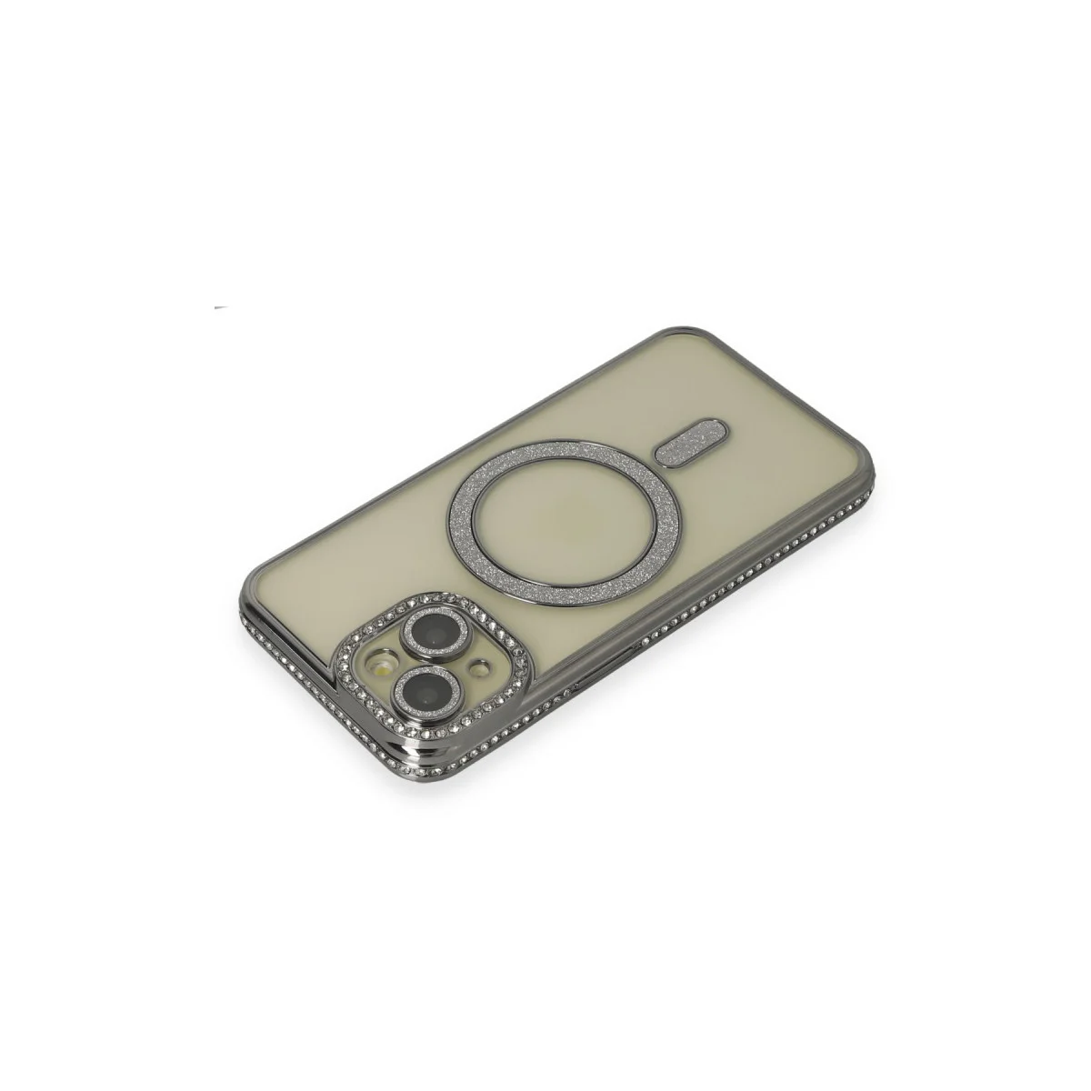 iPhone 15 Kılıf Joke Simli Magneticsafe Kılıf - Gri