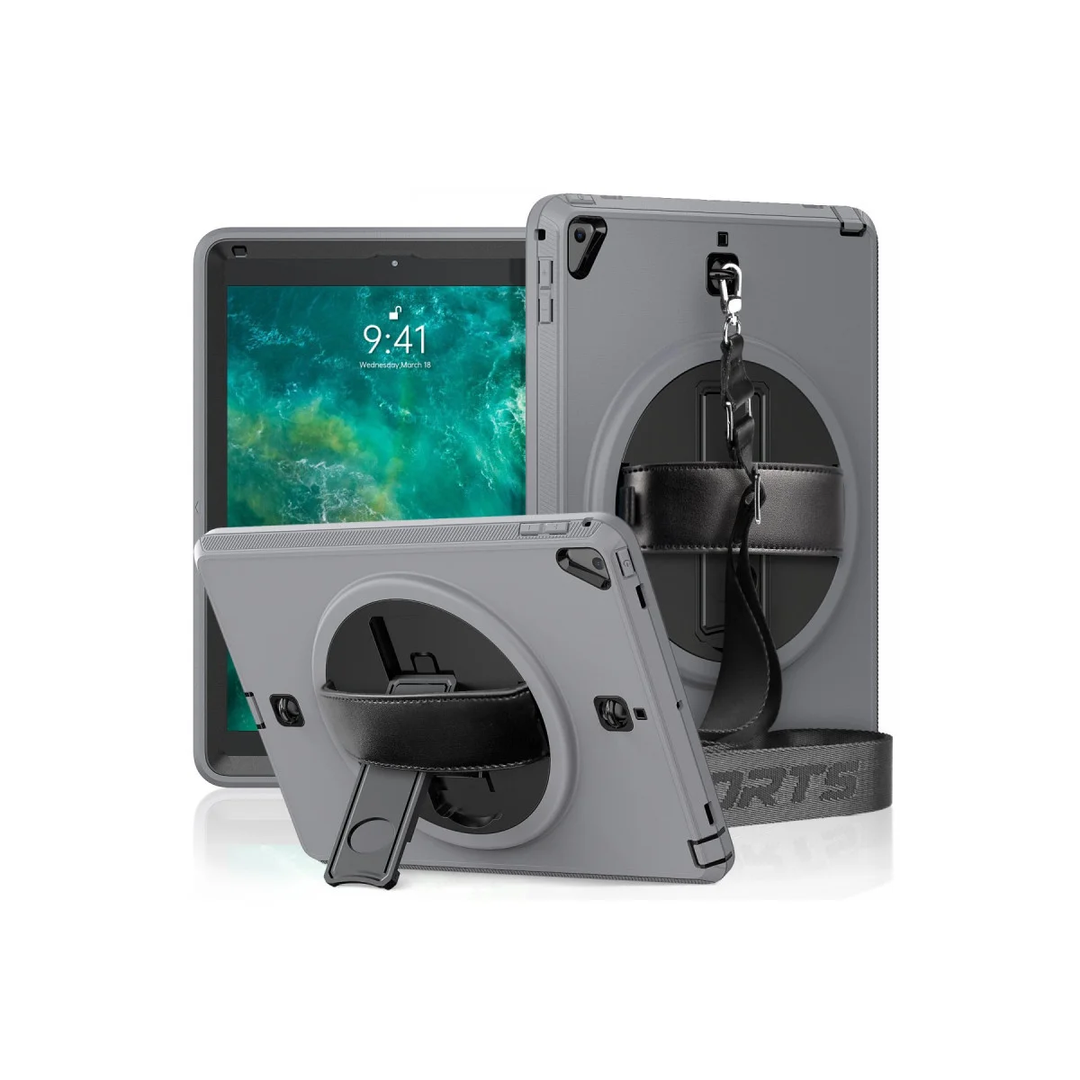iPad 5 Air 9.7 Kılıf Strap-C Otterbox Tablet Kapak - Gri