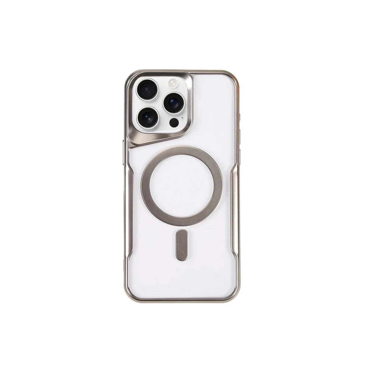 iPhone 15 Pro Kılıf Boyi Magsafe Silikon Kapak - Gümüş