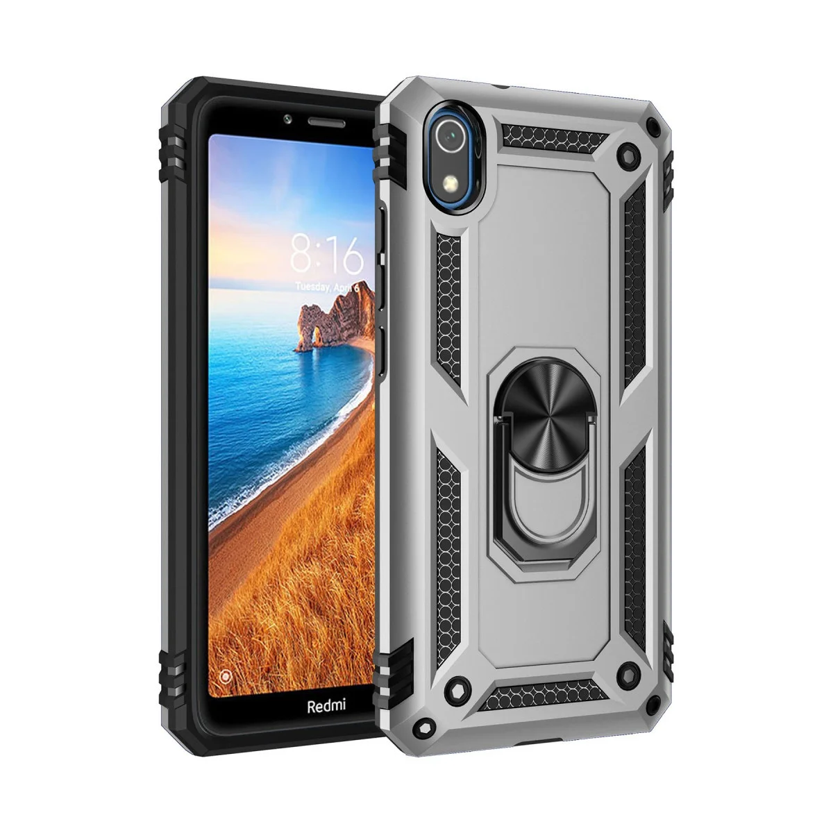 Redmi 7A Kılıf Sofya Yüzüklü Silikon Kapak - Gümüş