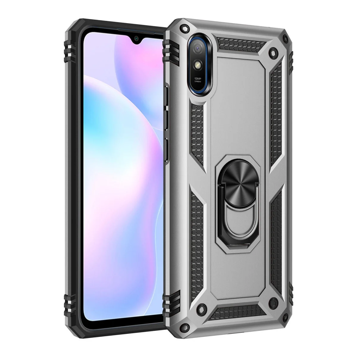 Redmi 9A Kılıf Sofya Yüzüklü Silikon Kapak - Gümüş