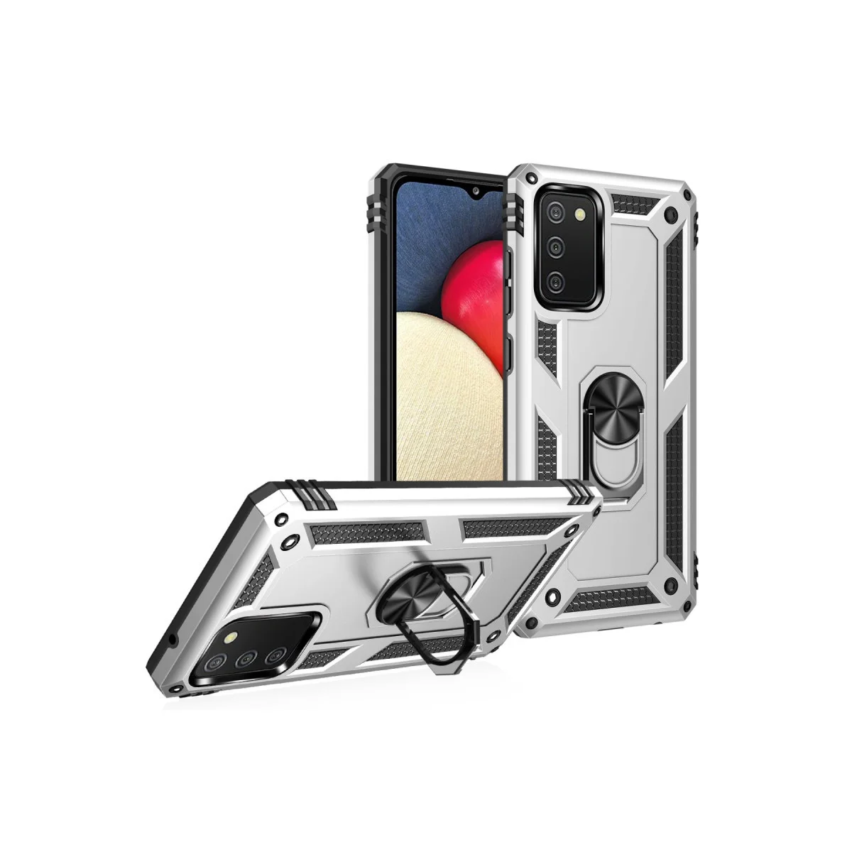 Galaxy A02S Kılıf Sofya Yüzüklü Silikon Kapak - Gümüş