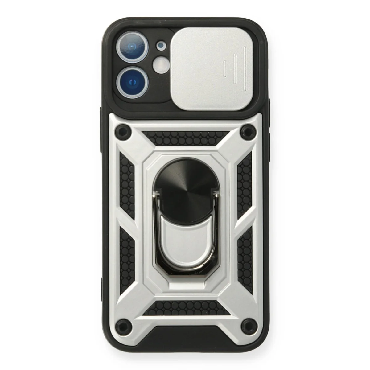 iPhone 11 Kılıf Pars Lens Yüzüklü Silikon - Gümüş