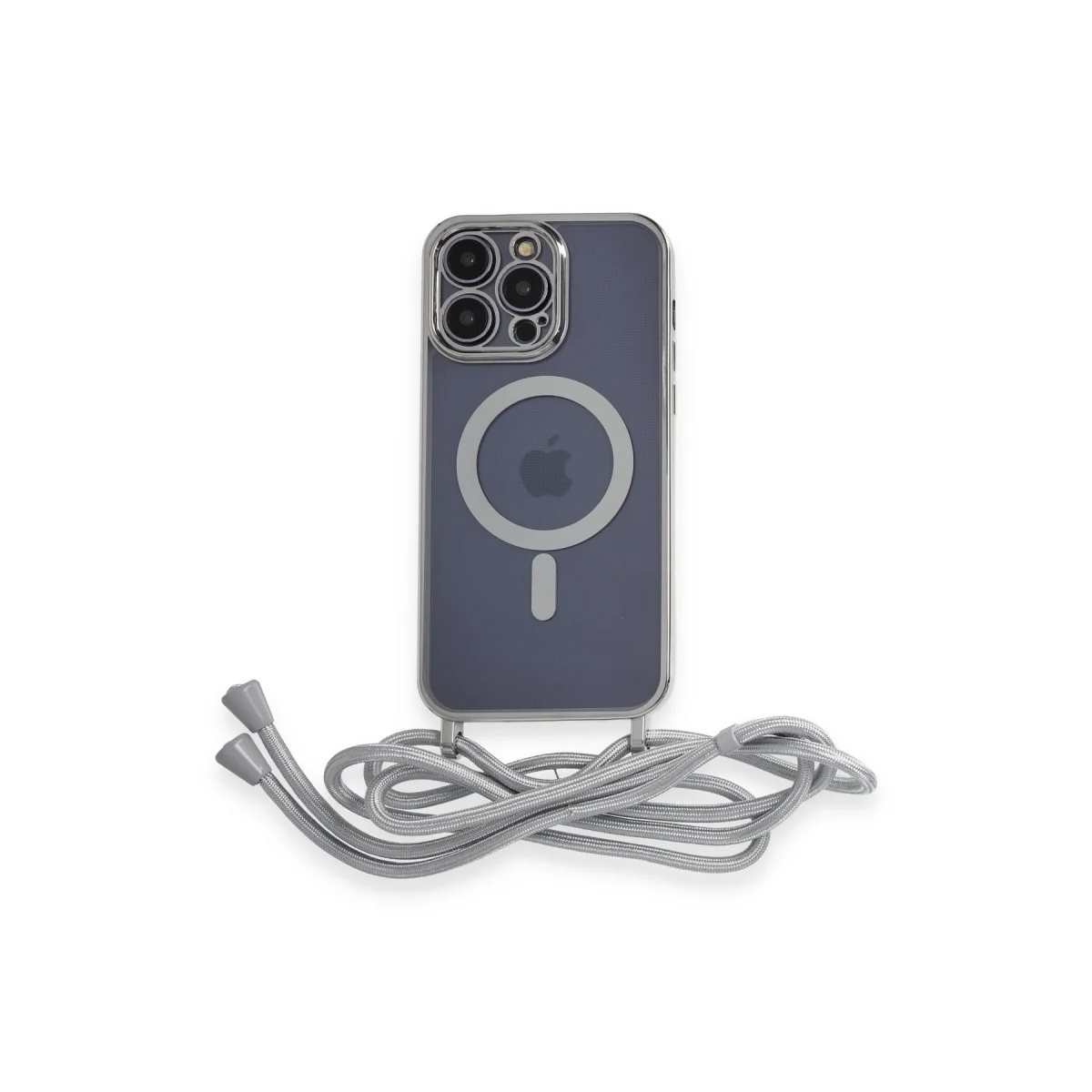 iPhone 12 Pro Max Kılıf Divo Lazer Askılı Magsafe Kapak - Gümüş