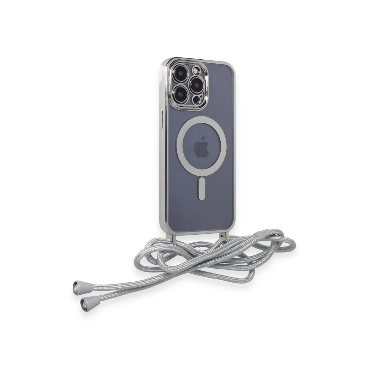 iPhone 12 Pro Max Kılıf Divo Lazer Askılı Magsafe Kapak - Gümüş