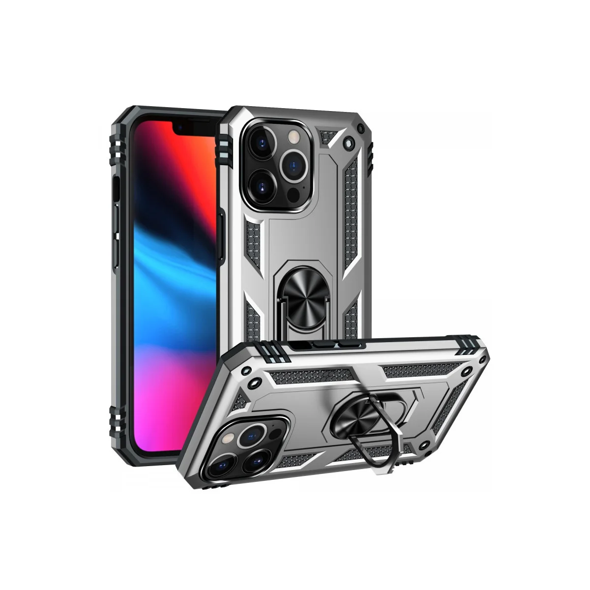 iPhone 13 Pro Kılıf Sofya Yüzüklü Silikon Kapak - Gümüş
