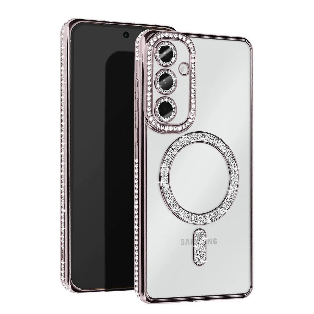 Galaxy S25 Kılıf Joke Simli Magneticsafe Kılıf - Gümüş