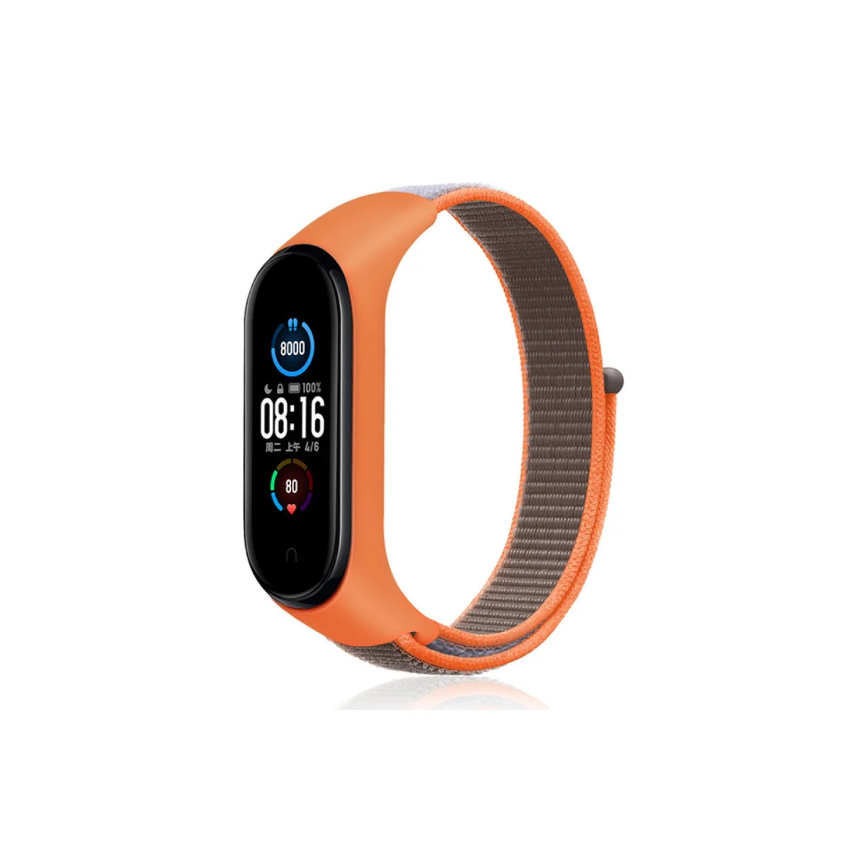 Mi Band 4 Hasırlı Cırtcırtlı Kordon - Turuncu-Gri
