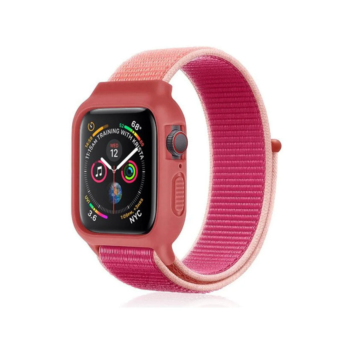 Watch 42mm Hasırlı Cırtcırtlı Kasalı Kordon - Pudra