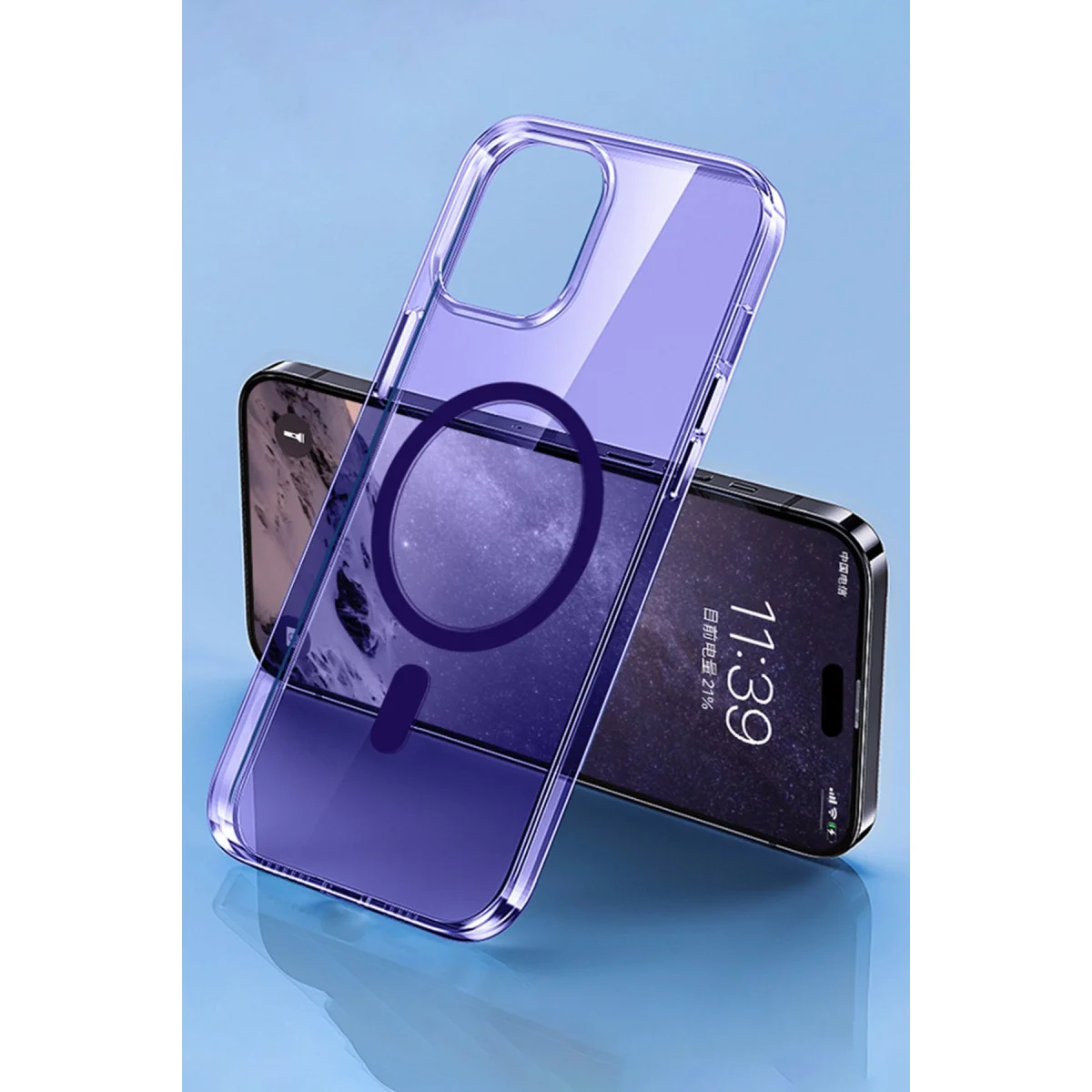 iPhone 14 Pro Kılıf Tron Şeffaf Magsafe Kapak - Derin Mor