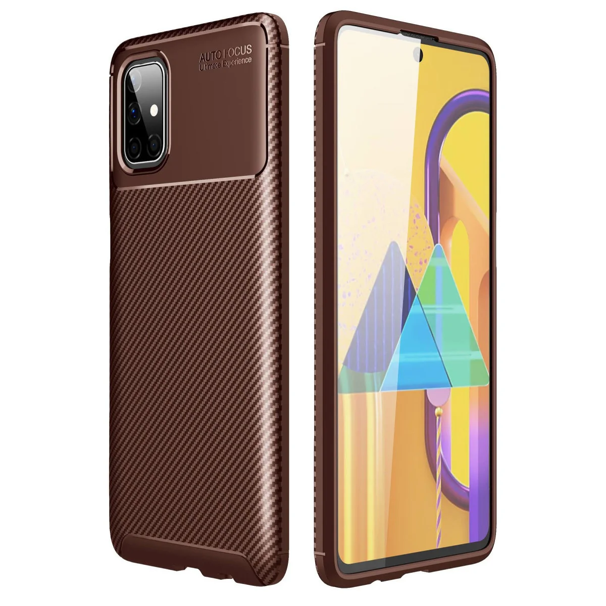 Galaxy M51 Kılıf Auto Focus Karbon Kapak - Kahverengi
